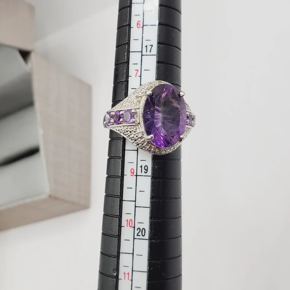 925 Sterling Silver Ring Amethyst Ring Purple Ring Oval Statement Ring s…